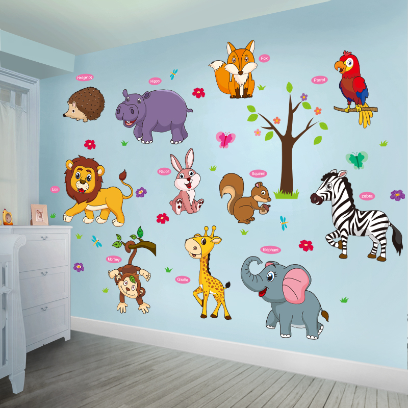 Cartoon Animal Wallpaper Children's Room Painting Kindergarten Classroom Theme Wall Decoration Layout Wallpaper Self-adhesive