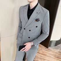  Wedding suit suit mens business formal youth Korean version slim handsome casual trend double row embroidered small suit