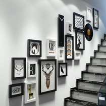Nordic staircase photo wall decoration Wall Wall large size combination photo frame clock decorative painting replaceable photo