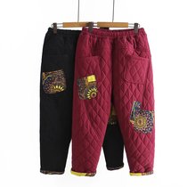 Mother cotton pants female winter thick warm pants middle-aged and elderly high waist size casual pants clip cotton outside Haren pants