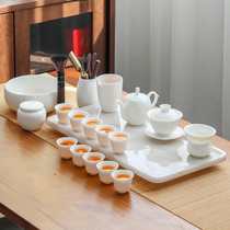White Porcelain Kung Fu tea set Household sheep fat jade teapot cover bowl Chinese living room ceramics Dehua custom logo