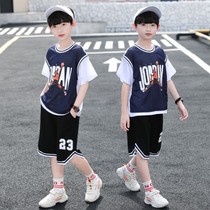 Childrens clothing boys summer clothes 2021 new foreign style in the big childrens sports suit basketball clothes boys short-sleeved summer tide