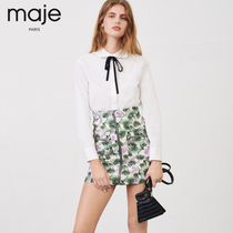 maje2021 spring and summer new womens doll collar lace-up solid color simple easy-to-match shirt MFPCM00120