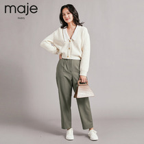 maje2021 spring and summer new womens jacquard collar ribbed wool blended knitted cardigan MFPCA00200
