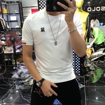 New mens short-sleeved T-shirt 2020 summer hipster embroidery slim-fit handsome mens youth simple base shirt