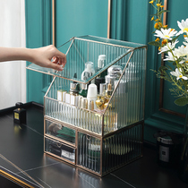 Light luxury desktop cosmetics storage box rotating glass storage lipstick dustproof household premium dressing table rack