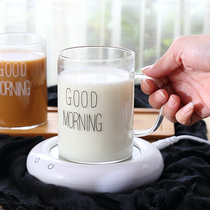 Transparent fruit tea flat glass can be heated office water cup with lid household simple milk mug female