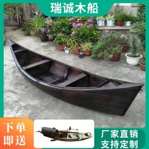 Wooden boat outdoor landscape decoration two-headed hand-rowed European-style flower solid wood antique performance props photography ornaments