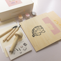 The "Fat Tiger" handmade woodcut set DIY creative gifts parent-child woodblock prints produced by the printing materials