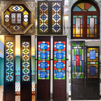 Lingnan characteristic XOFF customs Manchurian window Haitang color embossed art glass solid wood door and window glazed screen factory