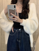Sweater coat womens 2022 spring plush sweet Korean style design niche mink velvet white knitted cardigan