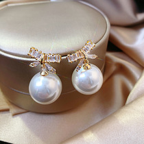 925 silver needle Korea Dongdaemun diamond pearl earrings Metal drop earrings net Red fashion personality trend earrings women