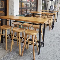 Customized solid wood bar table and chair combination Bar coffee milk tea hot pot table against the wall high foot narrow table long table