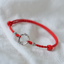 Qiankun circle sterling silver red rope anklet bracelet female summer hand-woven transfer hand rope foot rope lucky life safe
