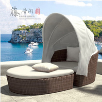 Single rattan bed combination Garden grass leisure bed Small apartment Balcony rattan bed with canopy bed
