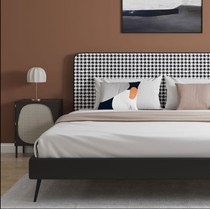 Nordic light luxury ins net celebrity bed Modern simple houndstooth fabric bed Small apartment double bed 1 8 meters fabric bed