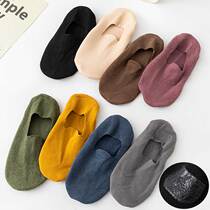 Large size boat Sox Girls pure cotton thickened invisible silicone anti-slip anti-fall heel autumn winter shallow mouth and velvet duvet warm socks