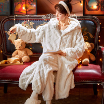 Sleepwear woman long section coral suede winter warmth can be outside wearing pyjamas big code Winter home Winter Home Suit Flannel Velvet