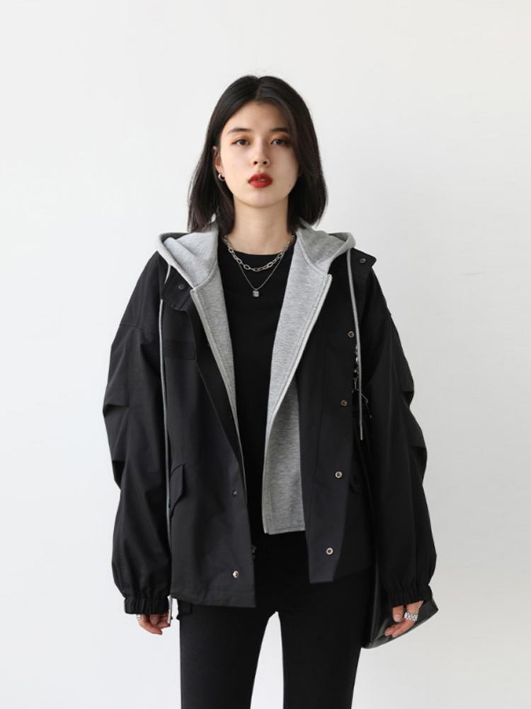 Small Man Fake Two Pieces Short Coat Women's 2023 Autumn/Winter New Thickened Casual Jacket Trench Coat Cotton Coat Early Spring