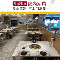 Marble smoke-free induction cookery integrated table buffet barbecue lower smoke exhaust strings Sesame Roast Hot Pot Table Commercial