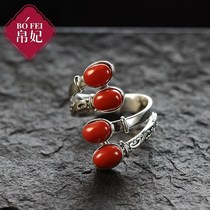 Ring female ring sterling silver retro fashion exaggerated personality south red agate opening adjustable National style index finger long