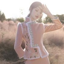 Improved cheongsam autumn and winter thick winter clothes 2021 new dress Chinese style womens new year winter suit