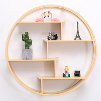  Nordic solid wood round wall-mounted shelf Living room study tea room wall decoration partition corridor entrance display rack