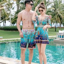 Swimsuit slightly fat to cover the belly new beach couple female one-piece skirt conservative thin mens beach pants hot spring sea