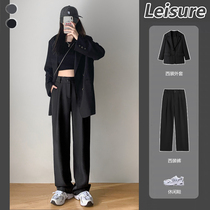 High-waisted wide-leg pants womens spring and autumn loose casual mop pants small Man design straight black suit pants