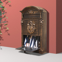 Mailbox outdoor European-style villa letter box cast aluminum anti-rust sun pattern wall-mounted thin magazine mailbox letter box