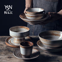 Coarse Pottery tableware wagi careless wind ceramic plate dishes Cup creative vintage tableware Japanese vintage mud hand painted