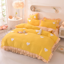 Small fresh four-piece set of cotton pure cotton princess style simple embroidery Rabbit student three-piece set of sheets bed skirt duvet cover