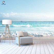 sea view scenery beach TV background wall buckle plate bedroom living room sofa decorated board blue sky white cloud integrated wall panel
