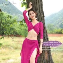Belly dance 2021 spring and summer new suit practice suit Chinese dance oriental dance red elastic silver silk hip towel skirt