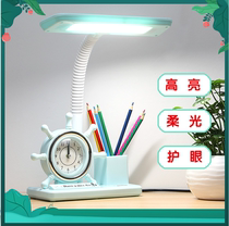 Led table lamp eye protection desk plug-in electric alarm clock pen holder dimming cartoon child cute girls vision learning lamp