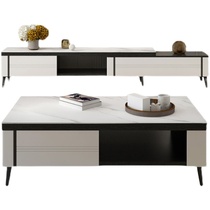 Rock board TV cabinet coffee table combination modern simple retractable Nordic black and white TV cabinet living room small apartment