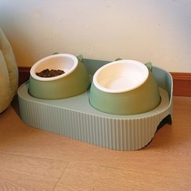 Pyrene Cat Bowl ceramic double bowl High foot protection Cervical Spine catty Cat Food Basin Grain Bowl Rice Bowl of water Bowl Anti-Roll