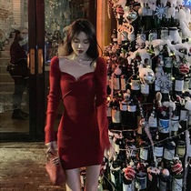 Christmas sweetheart red knitted dress female 2021 Winter new French high-quality slim-top dress