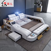 Massage tatami leather bed Double bed 2 2 meters wedding bed Simple modern master bedroom intelligent multi-function soft bed