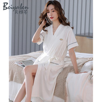 Sleeping Robe Woman Sleepwear Spring Summer Mordale Short Sleeve White Pyjamas Bath Robe Big Code Mid-Length Temperament Morning Gown Sleeping Dress