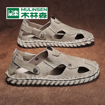 Wood linson Roman leather sandals mens dermis external wearing sloth-footed beach shoes Summer Deodorant Casual Dongle Shoes