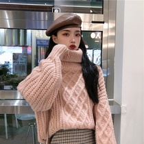Pullover sweater womens autumn and winter wear lazy wind loose thick knit sweater foreign high neck jacket 2020 New