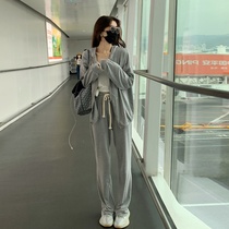 Casual fashion salt suit womens loose net red Air Air Age clothes wide leg pants sports two-piece spring and autumn