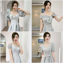 Gray bridesmaid dress female 2021 new summer thin fairy temperament creative bridesmaid group sister clothes can usually wear