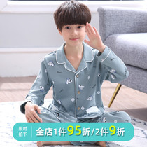 Childrens boys pajamas Spring and Autumn long sleeve cartoon cotton thin middle and Big Boy Boy Home suit suit