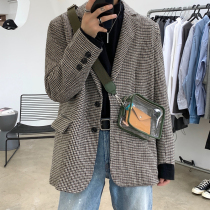 High-grade fried street suit mens clothing light ripe windy winter woolen plaid casual suit jacket
