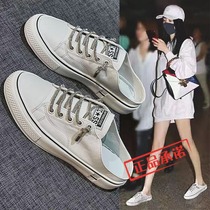 Hong Kong Baotou half slippers women wear 2021 new leather white shoes casual one pedal flat shoes