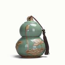 Geyao tea pot Ceramic Ruyao purple sand gourd large coarse pottery sealed storage pot Packaging box Puer tea filling