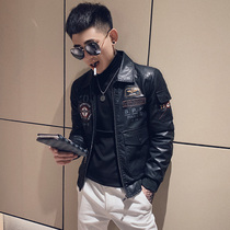 Spring and autumn leather clothing men Korean version of slim trend leather jacket Ruby handsome locomotive Joker coat mens autumn jacket