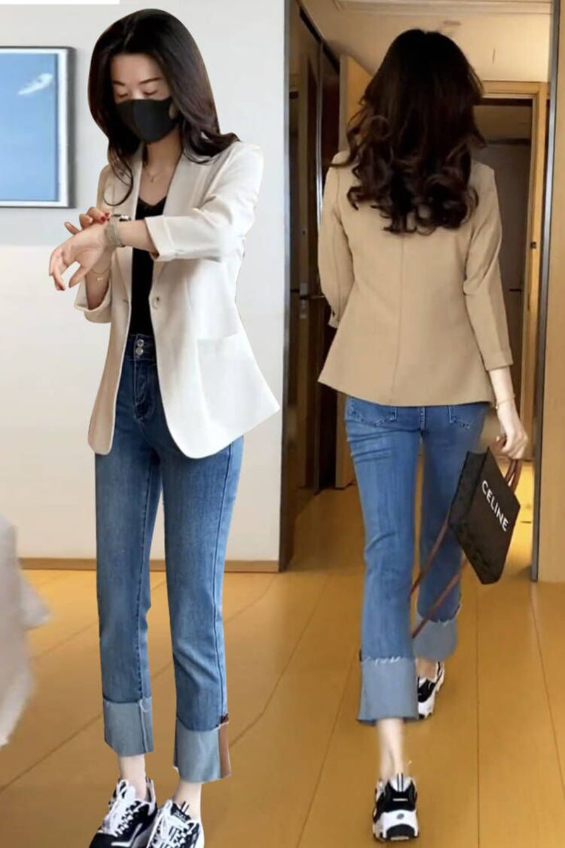 9/4 Sleeves Thin Small Suit Coat Women's Spring and Autumn 2023 New Fashion This Year's Leisure Sunscreen Small Suit Top